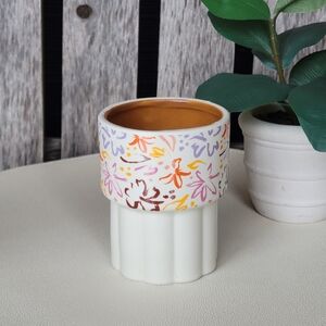 Boho Jewel Tone Abstract Floral Ceramic Stackable Mug Scalloped Base